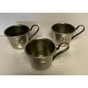 Set 3 Vintage Selandia Hong Kong Silver Plated Children's Cup Mug Duck Duckling